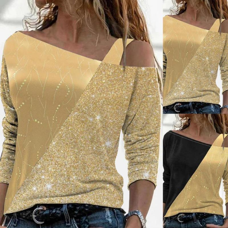 

Women's Blouses & Shirts Pullover Top Loose Office Slash Collar Glitter, Golden