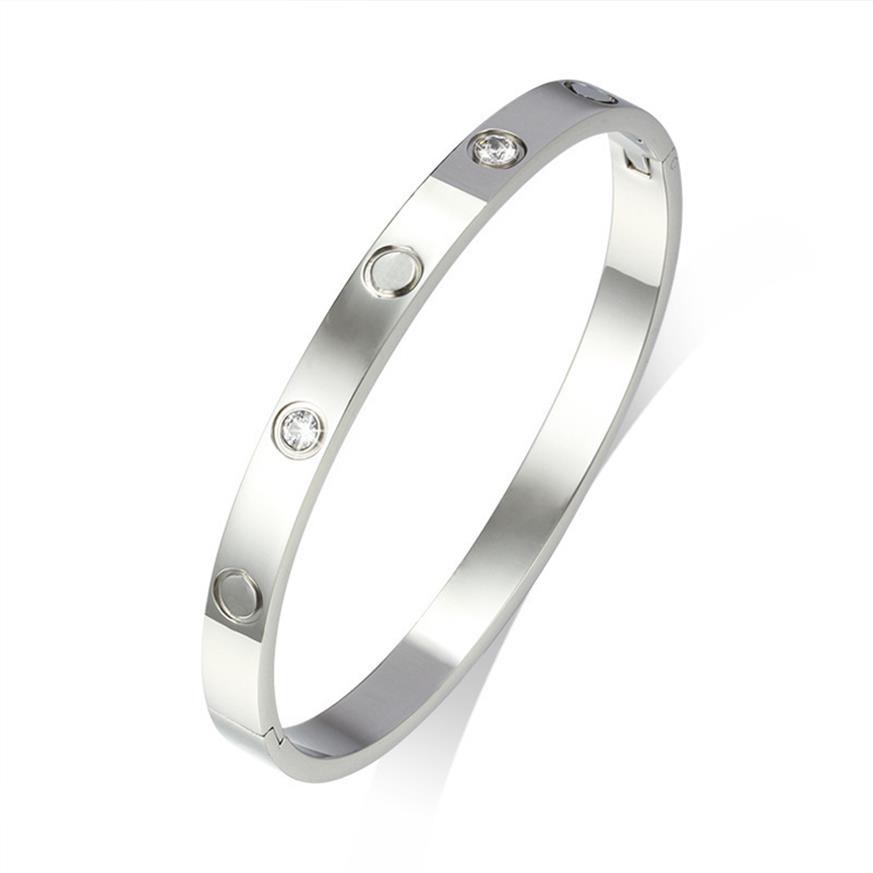 

Clasp Style Stone Love Bracelets & Bangles for Women Men 316L Titanium Steel Cubic Zirconia Jewelry 16cm 17cm 18cm 19cm Brand Jewe226k