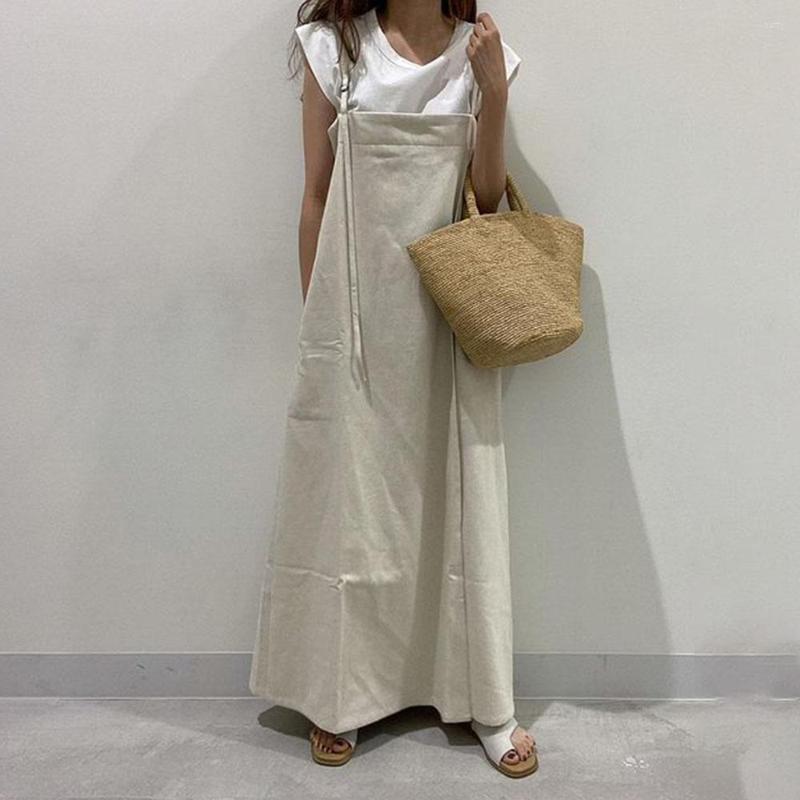 

Ethnic Clothing Women's Dress Summer Sleeveless Plain Office Lady Fashion Simple Casual Loose A Line Korea Style Female Maxi Dresses