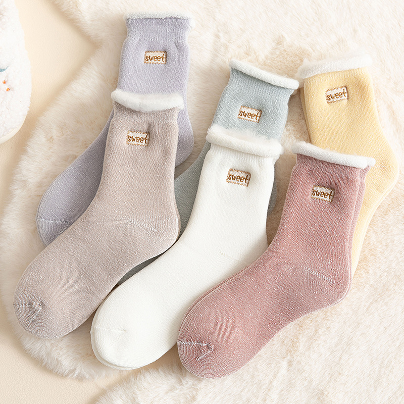 

Socks children's middle tube plush autumn winter snow warm casual fashion, White