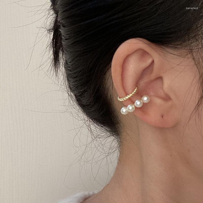 

Backs Earrings Charms Fashion Gold Silver Color Double Layer Metal Pearl Ear Cuff Fake Piercing Clip On For Women Lovely Cute Earcuff