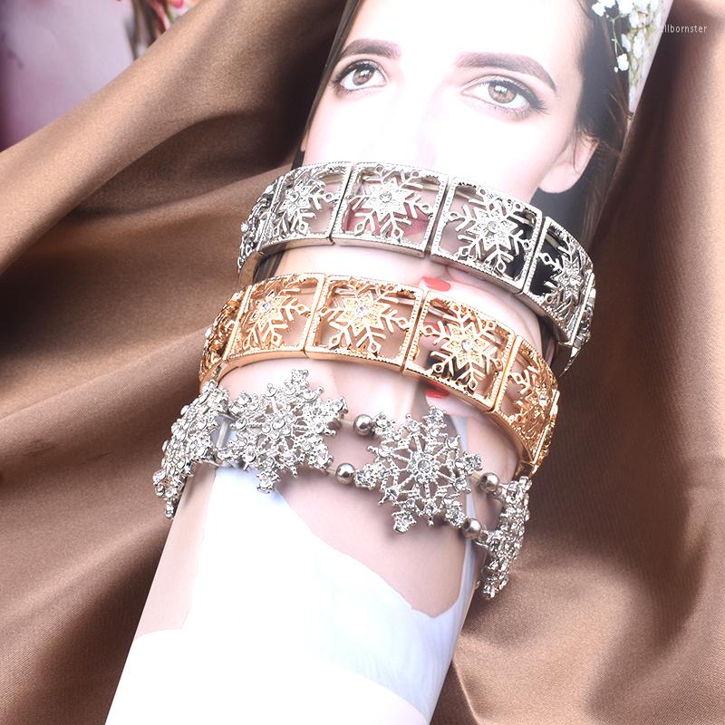 

Link Bracelets Christmas Snowflake Gold Color Adjustable Handmade Beaded Bracelet Cuff Bangles For Women Girl Year Fashion Gift