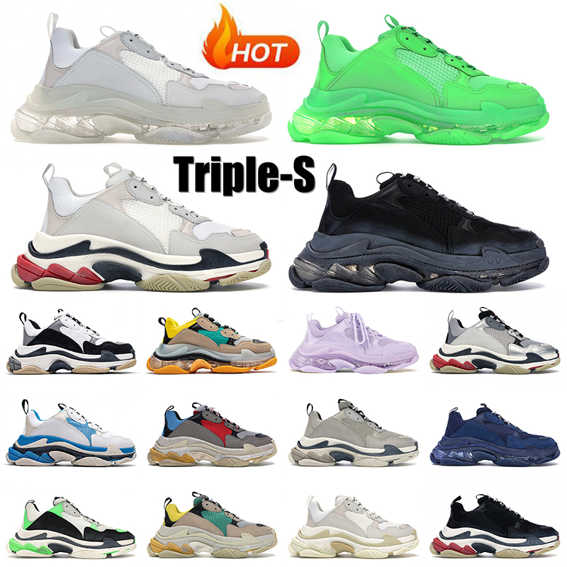 

Triple S Mens Casual Shoes Designer Triple-S Women Sneakers Clear Sole White Black Green Crystal Bottom Old Grandpa 17FW Paris Vintage Trainers Triples s Tripler 36-45, Particle pink 36-40