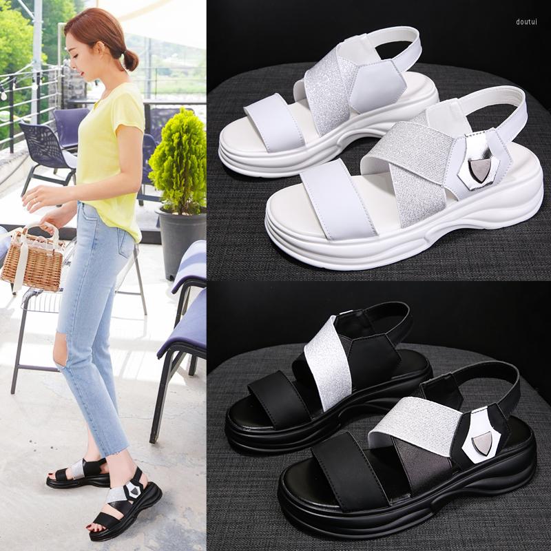 

Dress Shoes Women Summer Sandals Beach Fashion Flats 2022 Sandal Non-slip Flat Buckle Black And White