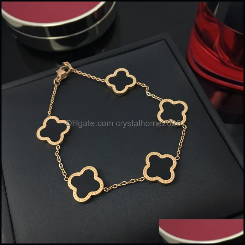 

Charm Bracelets 18K Rose Gold Four Leaf Clover Flower Charm Bracelet High Quality Stainless Steel Jewelry For Women Gift Drop Delive Otg01