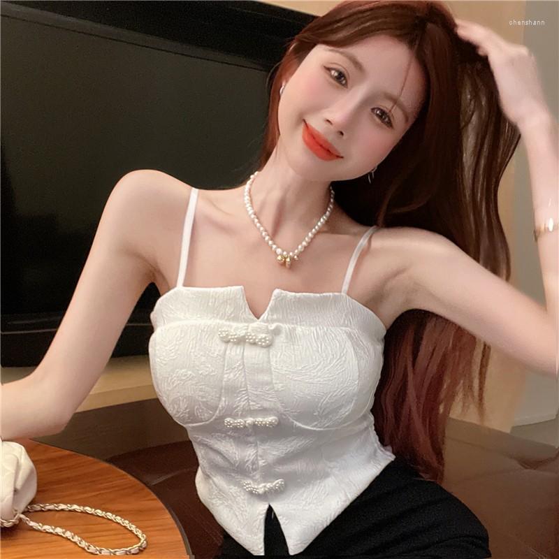 

Women' Tanks Solid Camis Ladies Korean Retro Chic Stunning Camisole Women Summer Outside Wear Girl Pure Sexy Short White Top
