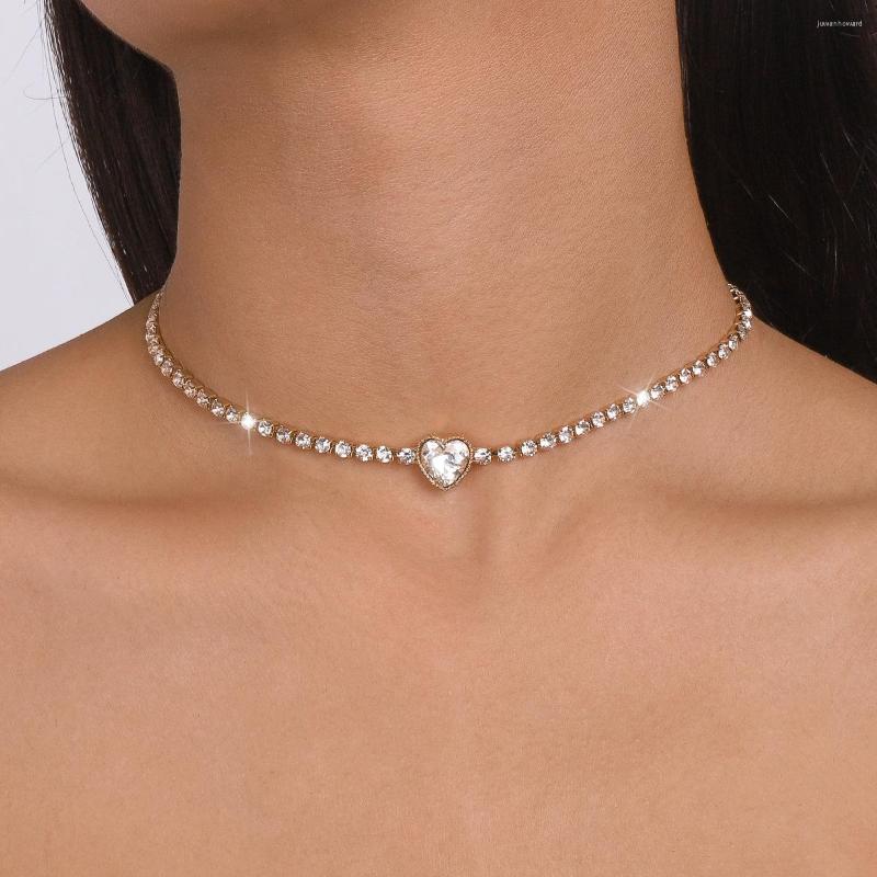 

Choker Ailodo Heart Tennis Chain Necklace For Women Luxury Party Wedding Short Crystal Fashion Jewelry Girls Gift 2022