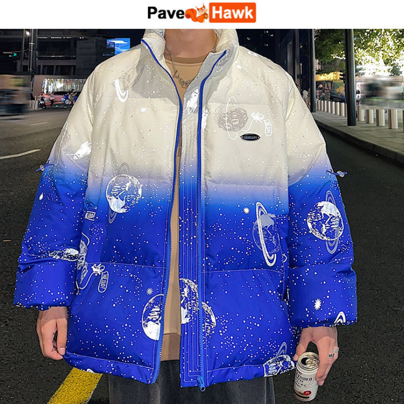 

Men's Down Parkas Winter Padded Jacket Men Women Reflective Gradient Thicken Warm Outwear Coats Loose Windproof Stand Collar Jackets 221207, Green