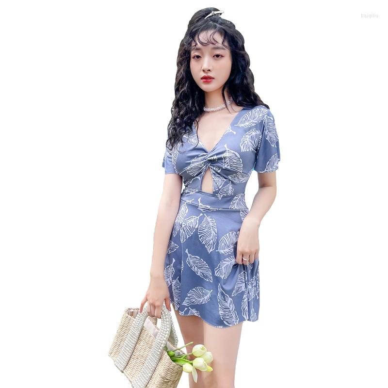 

Yoga Outfit 2022 Fashion Swimsuit Female Korean Sexy Fairy Fan One-piece Skirt Spa Conservative Thin Belly Cover, Yellow