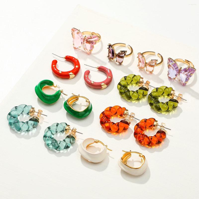 

Hoop Earrings Resin Geometric For Women Circle Ear Buckle Stainless Steel Hoops Earing With Transparent Charms Gifts