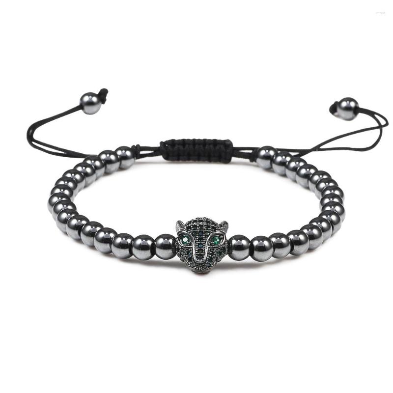 

Strand 5mm Copper Beads Men Women Bracelet Pave Zircon Leopard Head Charm Adjustable Braided Knot Bracelets&Bangles Jewelry Pulseira