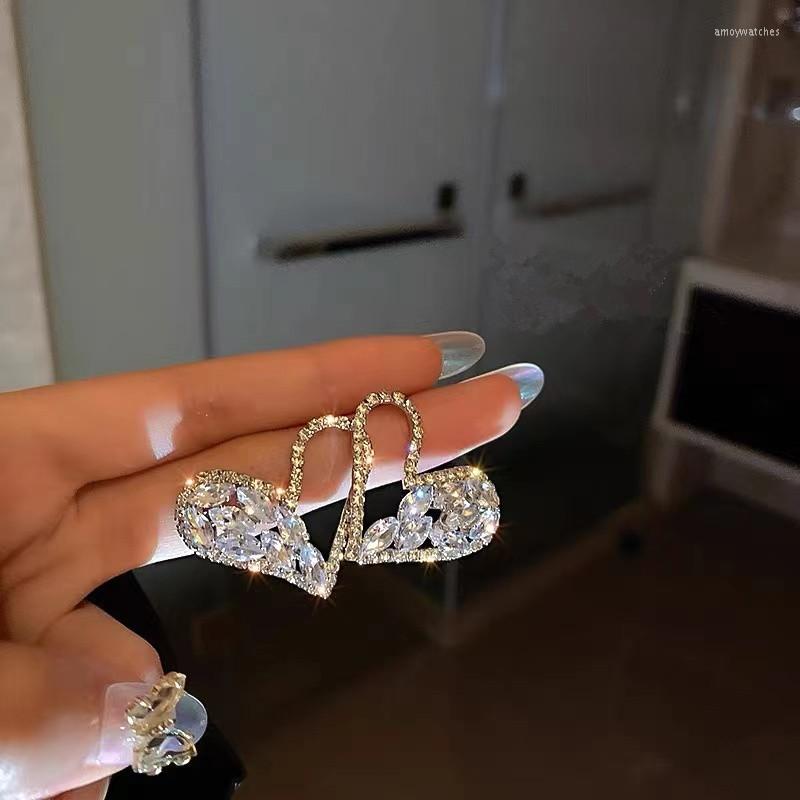 

Dangle Earrings 2022 Fashion Trend Elegant Delicate Romantic Flash Diamond Love Half Hollow Women's Jewelry Party Gift Wholesale