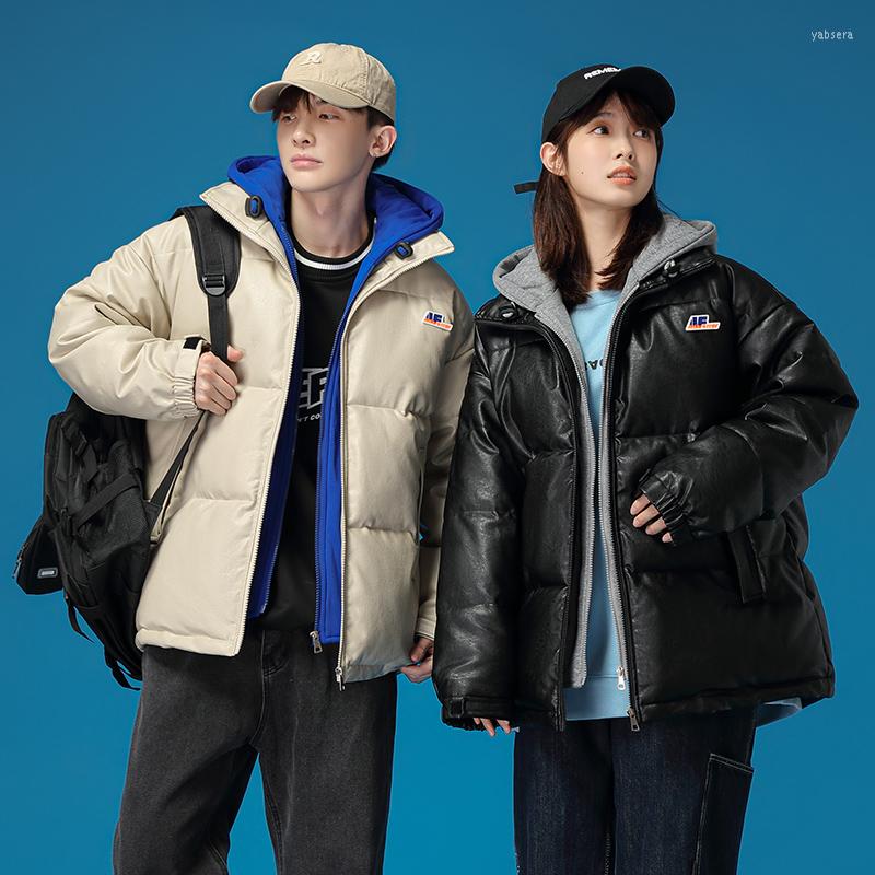 

Women's Down Women Black Jacket Hooded Splicing Color Contrast Fashion Thickening Warm Feather Female Puffer Duck Winter Outwear, Beige
