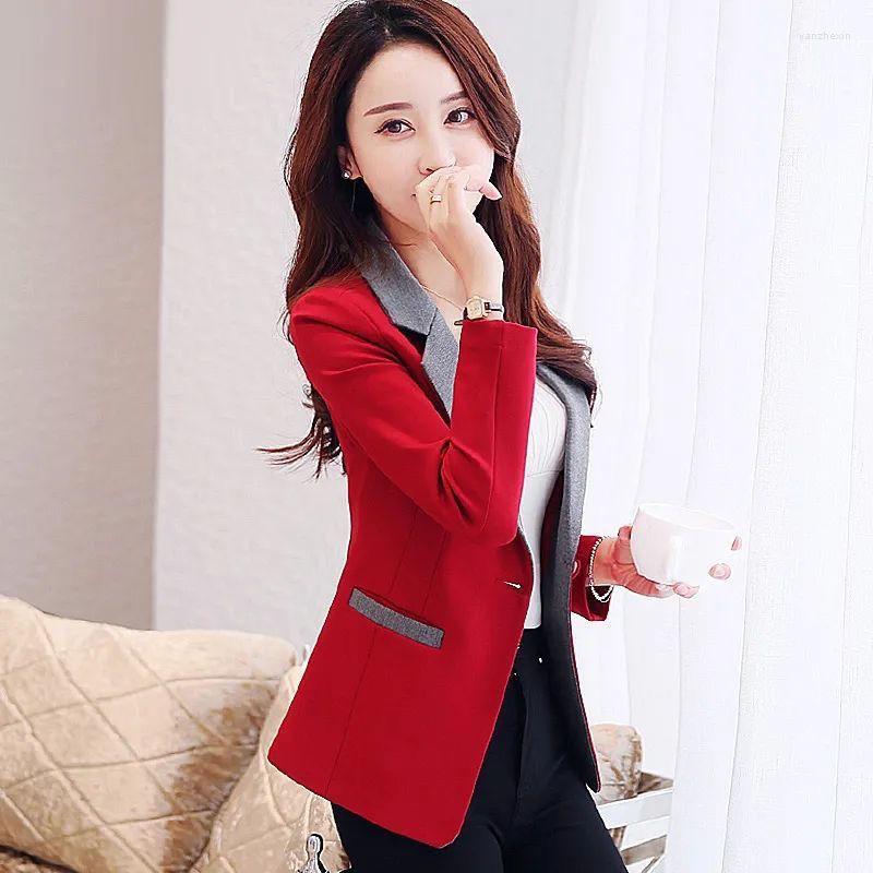 

Women's Suits Women Blazers Slim Suit Blazer Office Ladies Clothing One Button Long Sleeve Blaser Patchwork Color Jackets For Female, Red