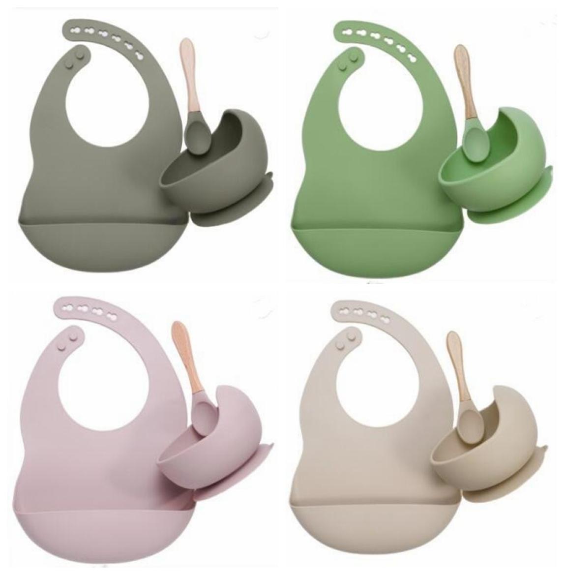 

Baby Feeding Set Food Grade Silicone Bibs Dishes Child Plate Nonsilp Suction Bowl Kids Tableware Waterproof Bib Spoon 3pcsset ZY7311030