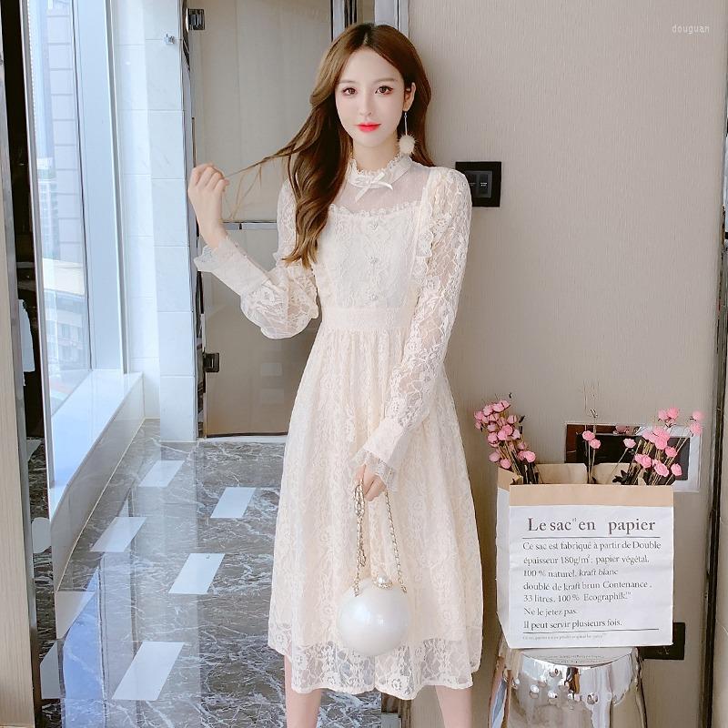 

Casual Dresses 2022 Elegant Lace Dress Women Clothing Spring Autumn D1188, Apricot