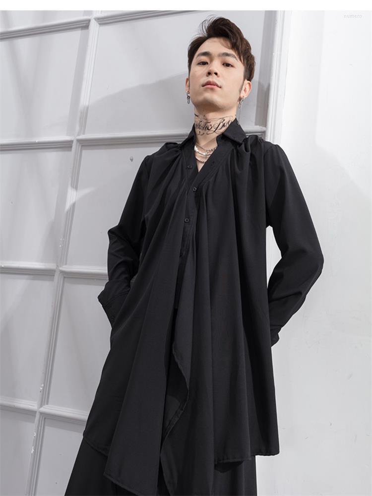 

Men's Casual Shirts Men's Long-Sleeve Shirt Spring And Autumn Irregular Personality Solid Color Lovers With Leisure Large, Black