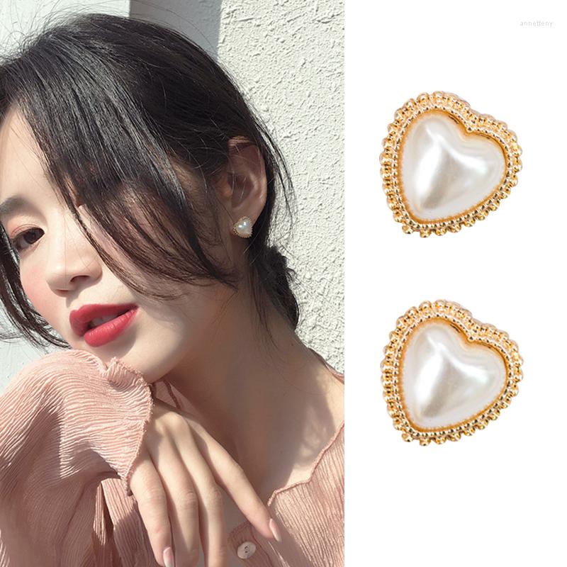 

Backs Earrings Trendy Korean Temperament Pearl Ear Clip On No Pierced Cute Heart Shape For Women Girl Party Prom Wedding Gift