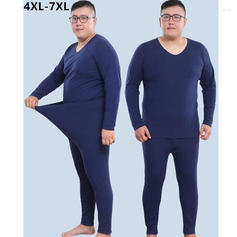 

Men's Thermal Underwear 2 Pieces Set Men Autumn Winter Long Johns Plus Size 7XL 6XL 5XL Basic Tops T-Shirt Seamless Sueded Clothes, Denim blue color