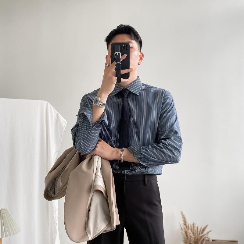 

Men's Casual Shirts 2022 Spring Autumn Men Fashion Striped Dress Long Sleeve Shirt Office Business Social Clothing L69, Gray