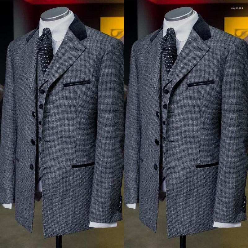 

Men's Suits Houndstooth 2 Pieces Men Suit Blazer Jacket Vest Single Breadsted Business Work Gentlemen Formal Causal Daily Prom Tailored, Black
