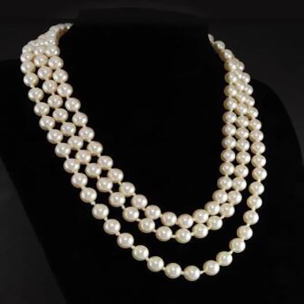 

Fashion Jewelry Lady Triple Strand 8-9MM White Pearl Necklace 17-19"