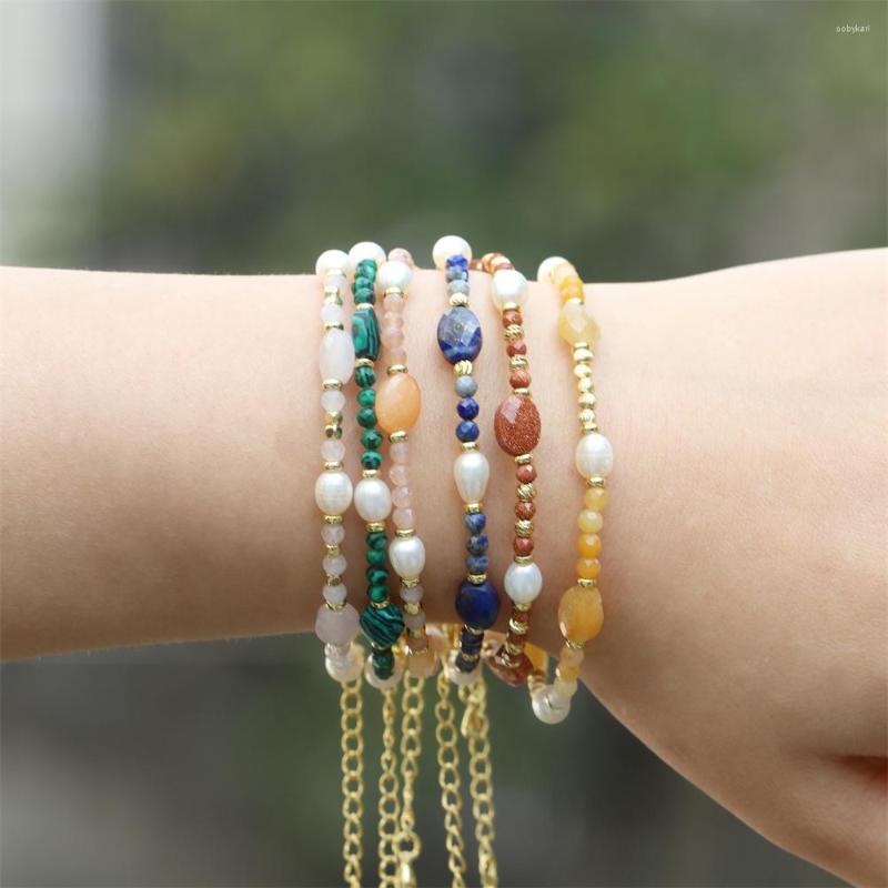 

Strand Natural Faceted Stone Beads Freshwater Pearl Bracelets Jewelry For Women Making DIY Round Accessories Wholesale