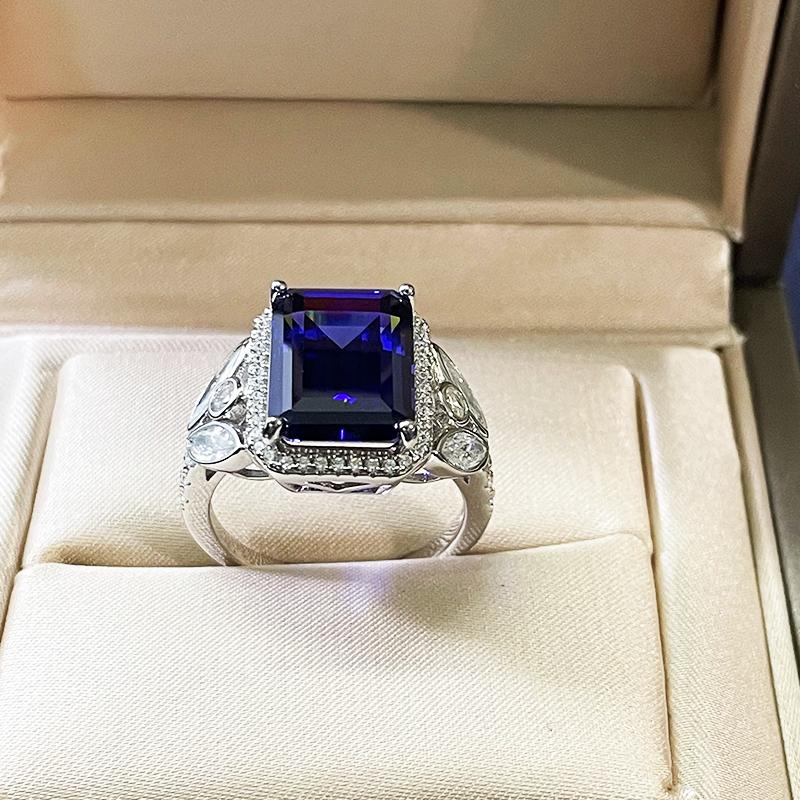 

Cluster Rings GICA GEMA High Carbon Drill For Women 925 Sterling Silver Sapphire 10 14mm Rectangle Anniversary Wedding Fine Jewelry