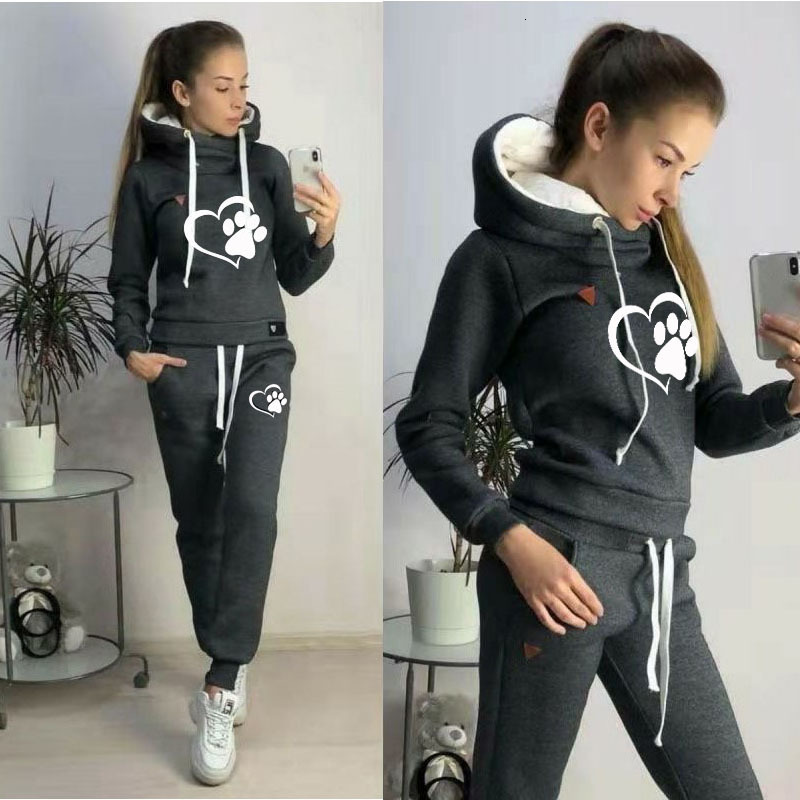 

Women's Two Piece Pants Women Tracksuit Autumn Winter Fleece Thicken Hoodies and Sweatpants Suits Casual Warm Sweatshirts Jogging 221207, Black pants