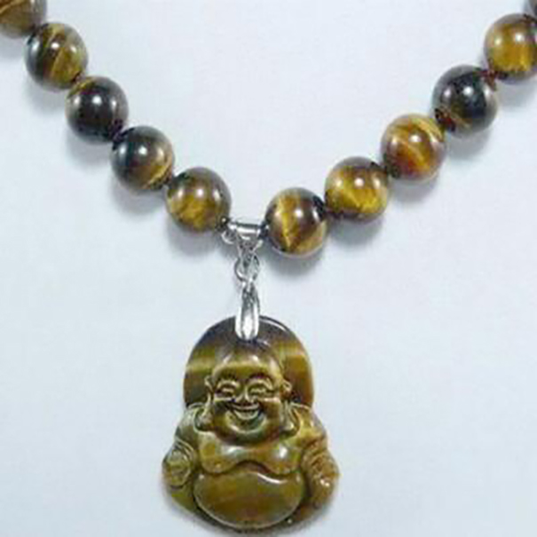 

Fashion jewelry Tiger's Eye Opal Beads Laughing Buddha Pendant Necklace