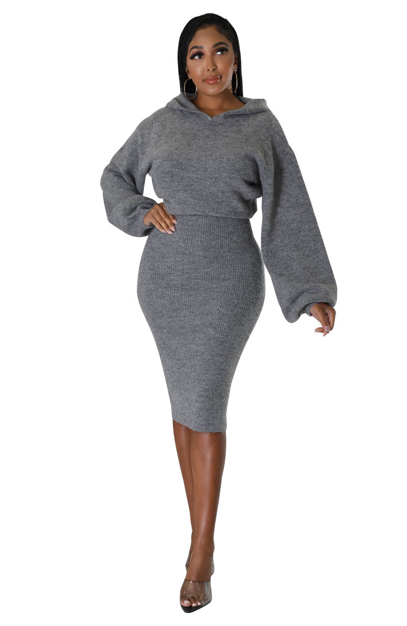 

Autumn Winter Women Casual Dresses Long Sleeve Bodycon Sweatshirt Midi Dress Hooded Tunic, White