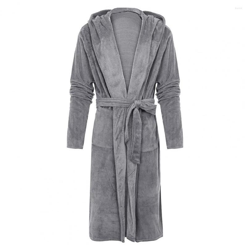 

Men' Sleepwear Chic Men Bathrobe Waist Lace-up Open Stitch Flannel Hooded Bath Robe Ankle Length Nightgown For Bedroom, Black