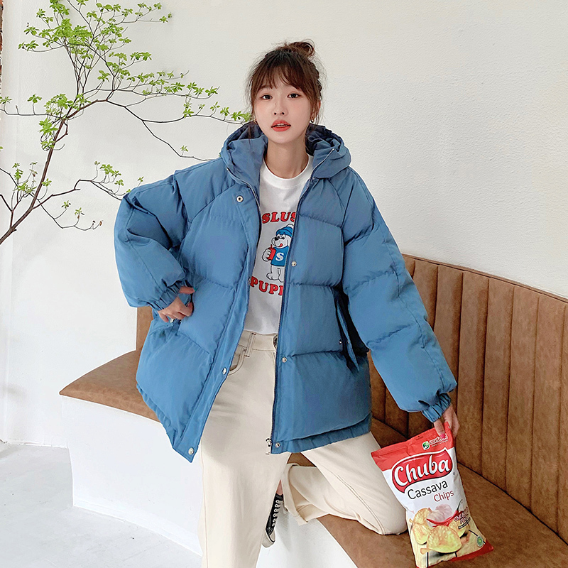 

Women's Down Parka Jackets Winter Korean Fashion Hooded Wadded Female Loose Solid Cotton Padded Coat Bread 221207, Black