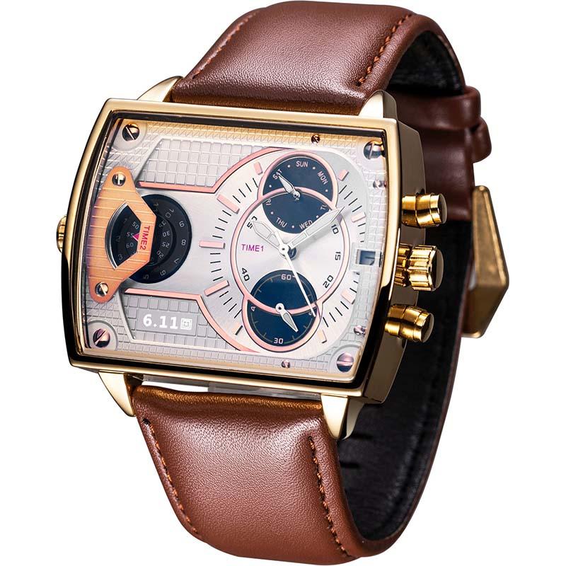 

Wristwatches Quartz Watch Men Waterproof Sport Relogio Masculino Mens Fashion Genuine Leather Band Two Time Zone