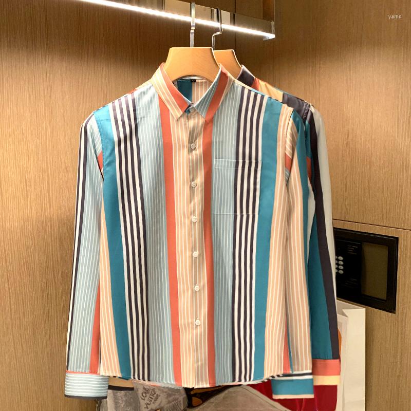 

Men's Casual Shirts 2022 Spring Autumn Handsome Fashion Mens Button Down Slim Fit Long Sleeve Striped Men Blouse Top L90, Multicolor