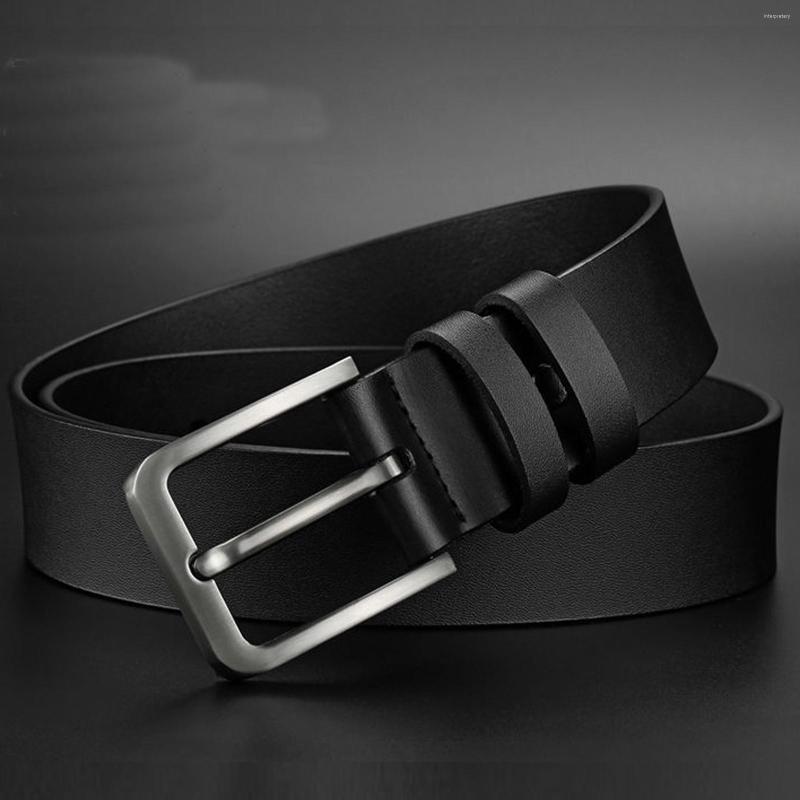 

Belts Leather Cowhide Men's Belt Fashion Metal Alloy Pin Buckle Adult Jeans Business Casual Single Layer Perforated, Black