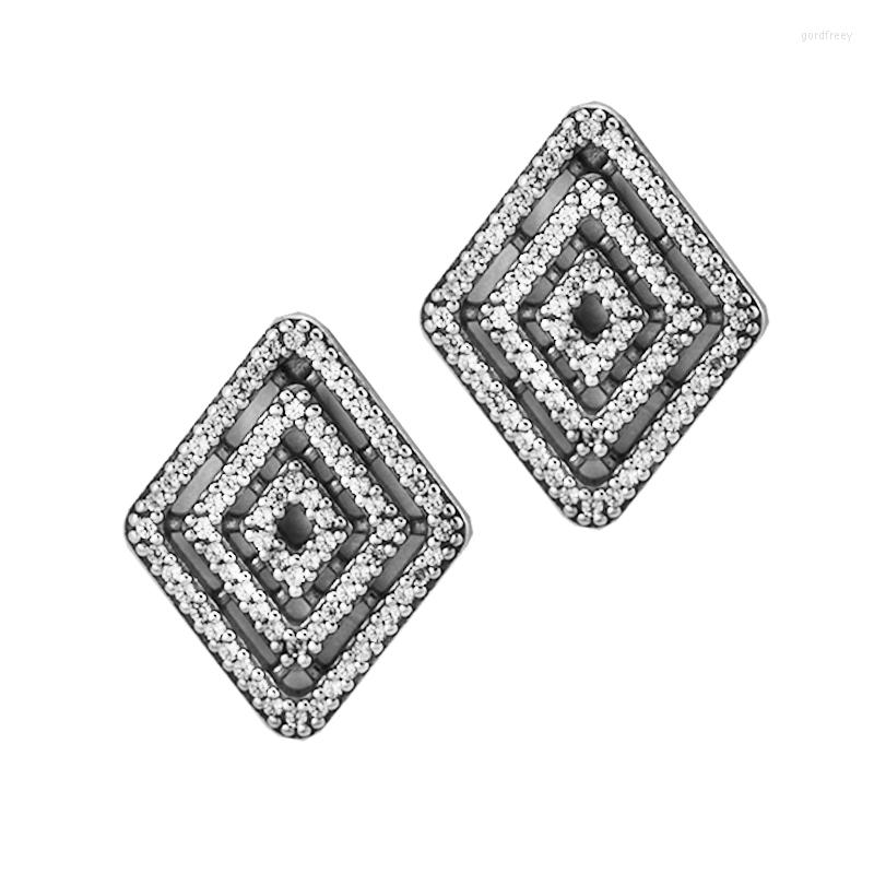 

Stud Earrings Geometric Lines Earring 925 Sterling Silver Clear CZ For Women Wedding Jewelry Ear Rings Pendientes Mujer