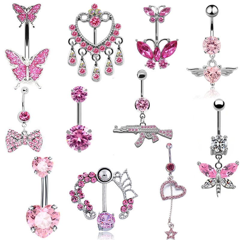 

Navel Bell Button Rings Romantic Pink Belly Piercing Buckle Umbilical Nail Cat Head Dragonfly Pistol Butterfly Jewelry 221208