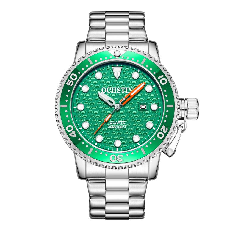 

Wristwatches OCHSTIN 2022 Sport Wristwatch For Man Top Brand Stainless Steel Waterproof Clocks Men Green Watch Military Quartz, Black