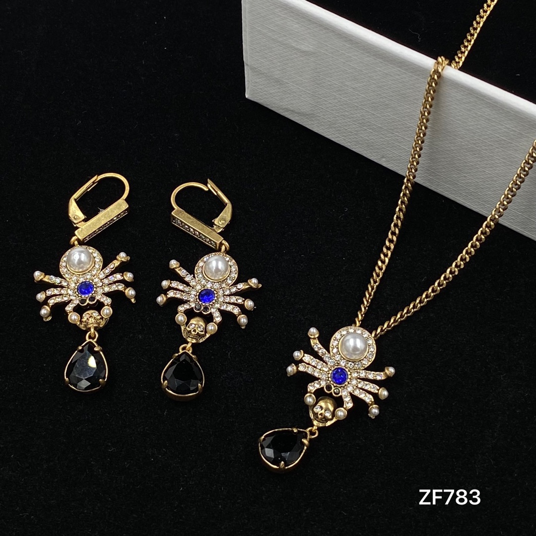

Necklace & Earrings Goth Punk Hip Hop Spider Skull With Pearl Diamonds Pendant Set For Women Girl Vintage Skeleton Bone Gothic Accessories Jewelry Gifts MS1 --05, Such as picture color