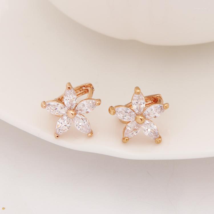 

Hoop Earrings MINHIN Brilliant Flower Design Zircon Earring Cute Mini Wedding Special Gold Color For Girl