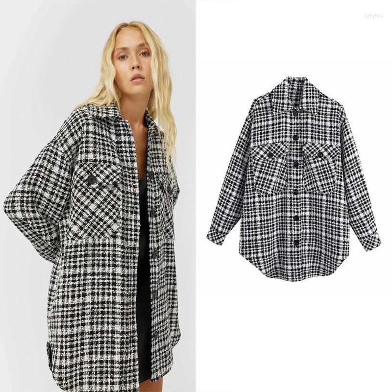 

Women's Trench Coats MRMT 2022 Brand Women's Street Hipster Lapel Plaid Black Single-Breasted Woolen Coat Mid Length