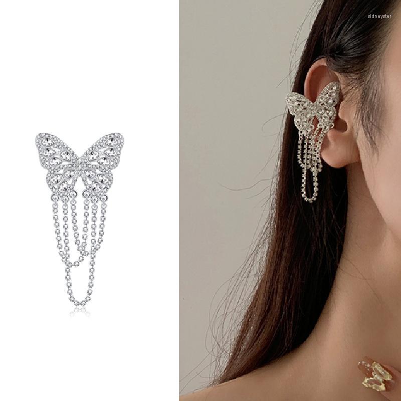 

Backs Earrings Luxury Zircon Butterfly Tassel Ear Clip Earring Cuff No Piercings Fashion Jewelry