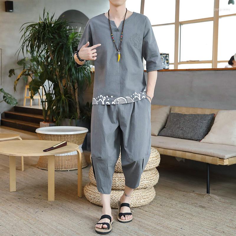 

Ethnic Clothing 2022 Chinese Style Summer Men's Short Sleeve Suit Korean Version Loose Half Linen-cotton G96