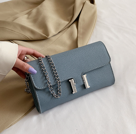 

Classic All-Match Solid Color New Chain Bags European and American Style Letter Lock Crossbody Small Bag Long Wallet, 22*12*3cm