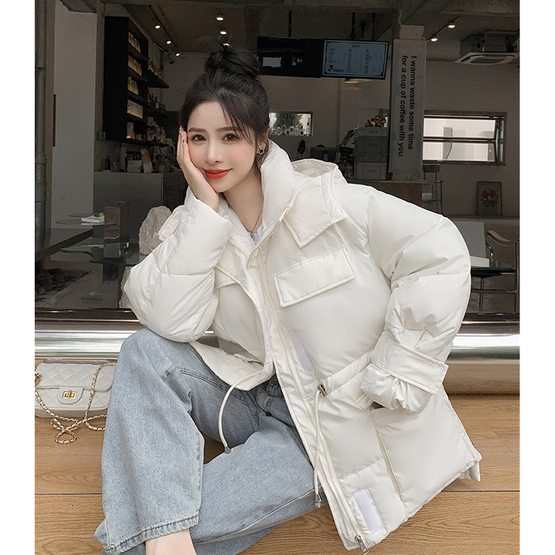 

Women's Down Parka Parka White Jacket Drawstring Waist Baggy Winter Waterproof Warm Duck Feather Female Puffer Hooded Outwear 221207, Black