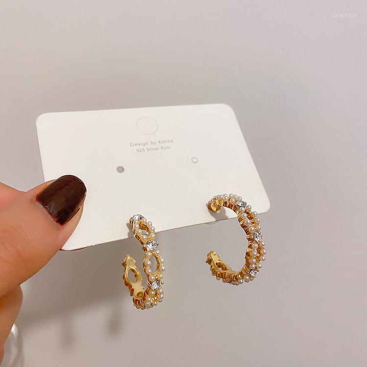 

Hoop Earrings Baroque Pearl Circle Women Gold Color Round Hoops Crystal 2022 Fashion Jewelry