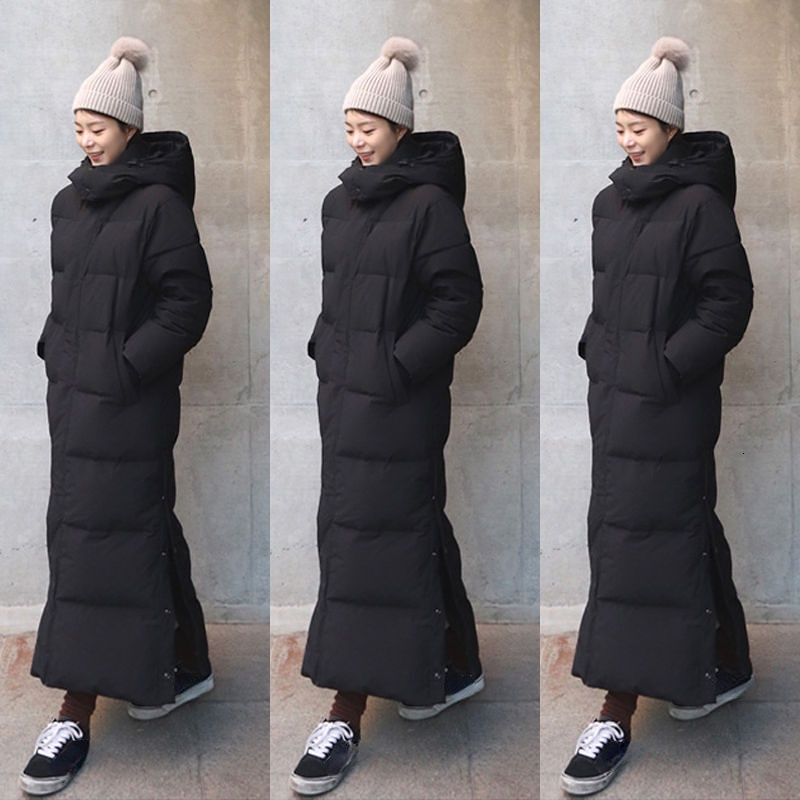 

Women's Down Parkas Fashion Over The Knee Cotton Clothe Long Large Size Cotton padded Jacket Winter Bread Wear Korean Version Loose Coat 221207, Black