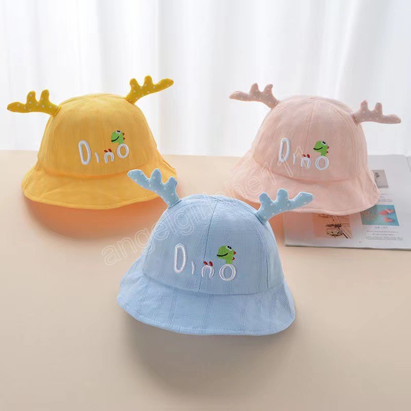 

Cartoon Deer Baby Bucket Hat Solid Color Dinosaur Letter Embroidery Boys Girls Fisherman Hats Summer Outdoor Children Panama Cap, Mixed color