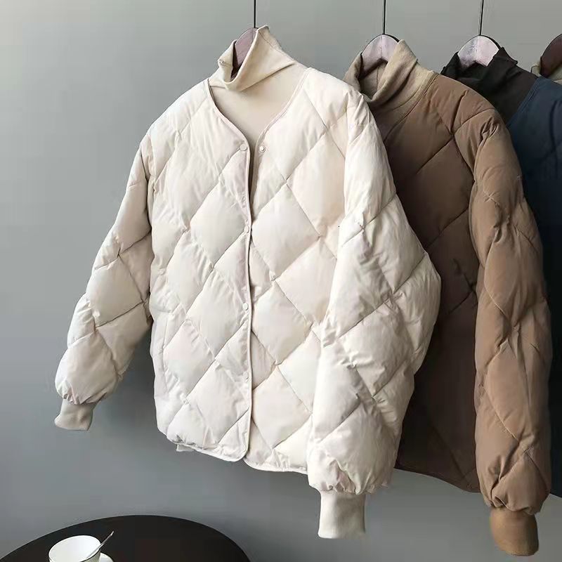

Women's Down Parkas Solid Color Retro Cotton Coat Diamond Lattice Fashion Simple Loose Casual Winter Quilted Top 221207, Brown